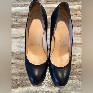 Christian Louboutin Black Leather Round-Toe Pumps